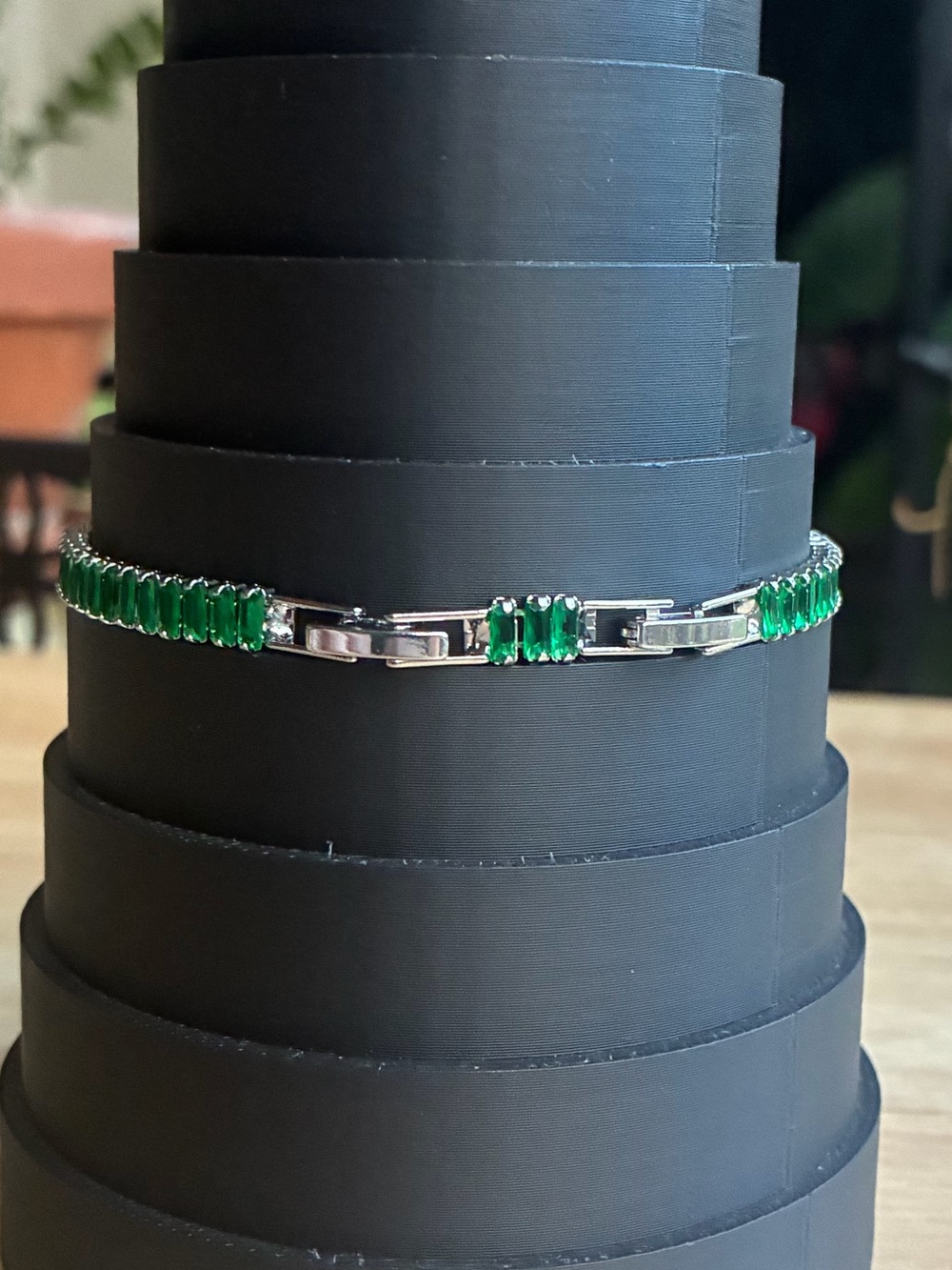 NWT Emerald Green Baguette Tennis Bracelet (Adjustable 6.5" - 7.5") - Picture 8 of 11